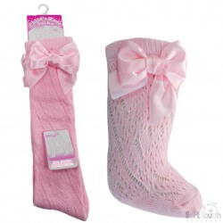 Soft touch babykniekous ajour met satijnen strik roze